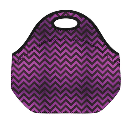 Purple And Black Chevron Pattern Print Neoprene Lunch Bag
