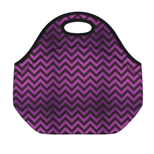 Purple And Black Chevron Pattern Print Neoprene Lunch Bag