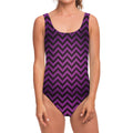 Purple And Black Chevron Pattern Print One Piece Swimsuit