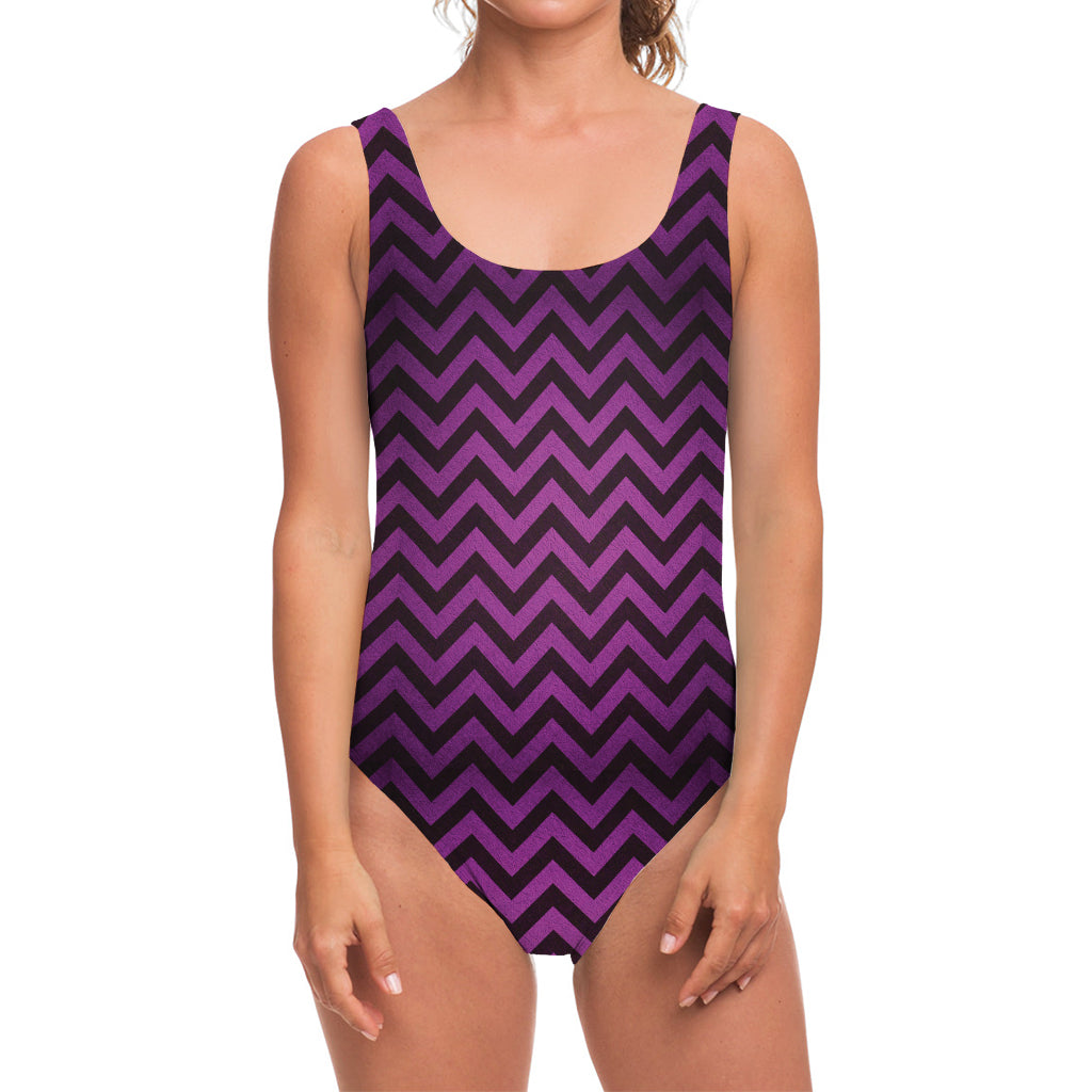 Purple And Black Chevron Pattern Print One Piece Swimsuit