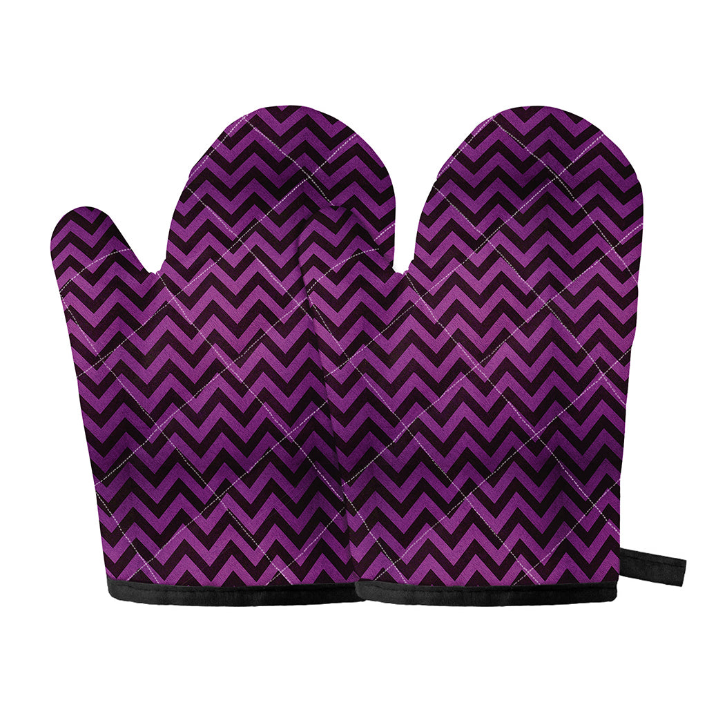 Purple And Black Chevron Pattern Print Oven Mitts