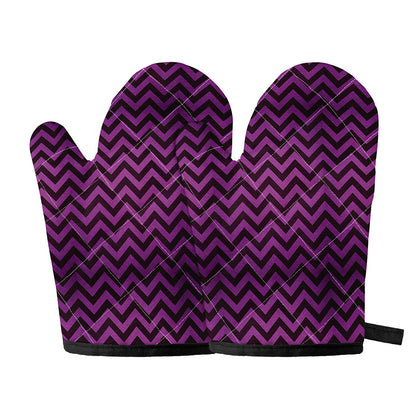 Purple And Black Chevron Pattern Print Oven Mitts