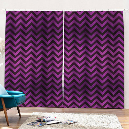 Purple And Black Chevron Pattern Print Pencil Pleat Curtains