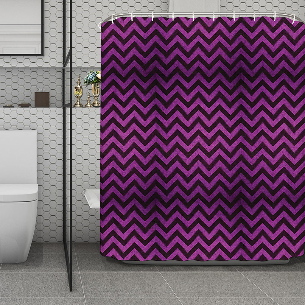 Purple And Black Chevron Pattern Print Polyester Shower Curtain
