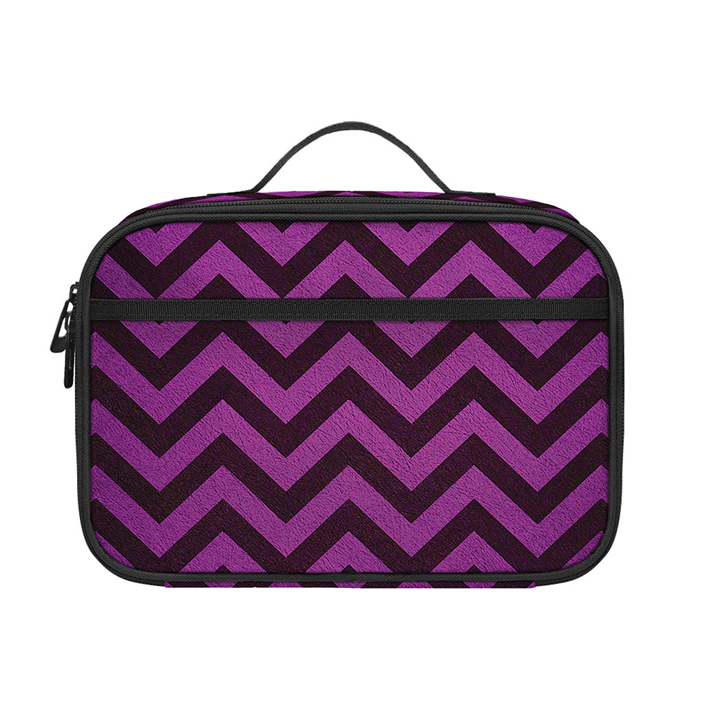 Purple And Black Chevron Pattern Print Portable Lunch Bag