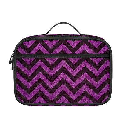 Purple And Black Chevron Pattern Print Portable Lunch Bag