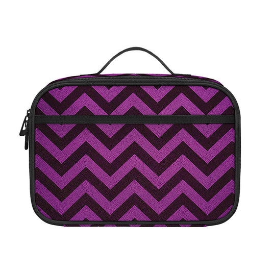 Purple And Black Chevron Pattern Print Portable Lunch Bag