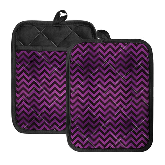 Purple And Black Chevron Pattern Print Pot Holders With Pocket