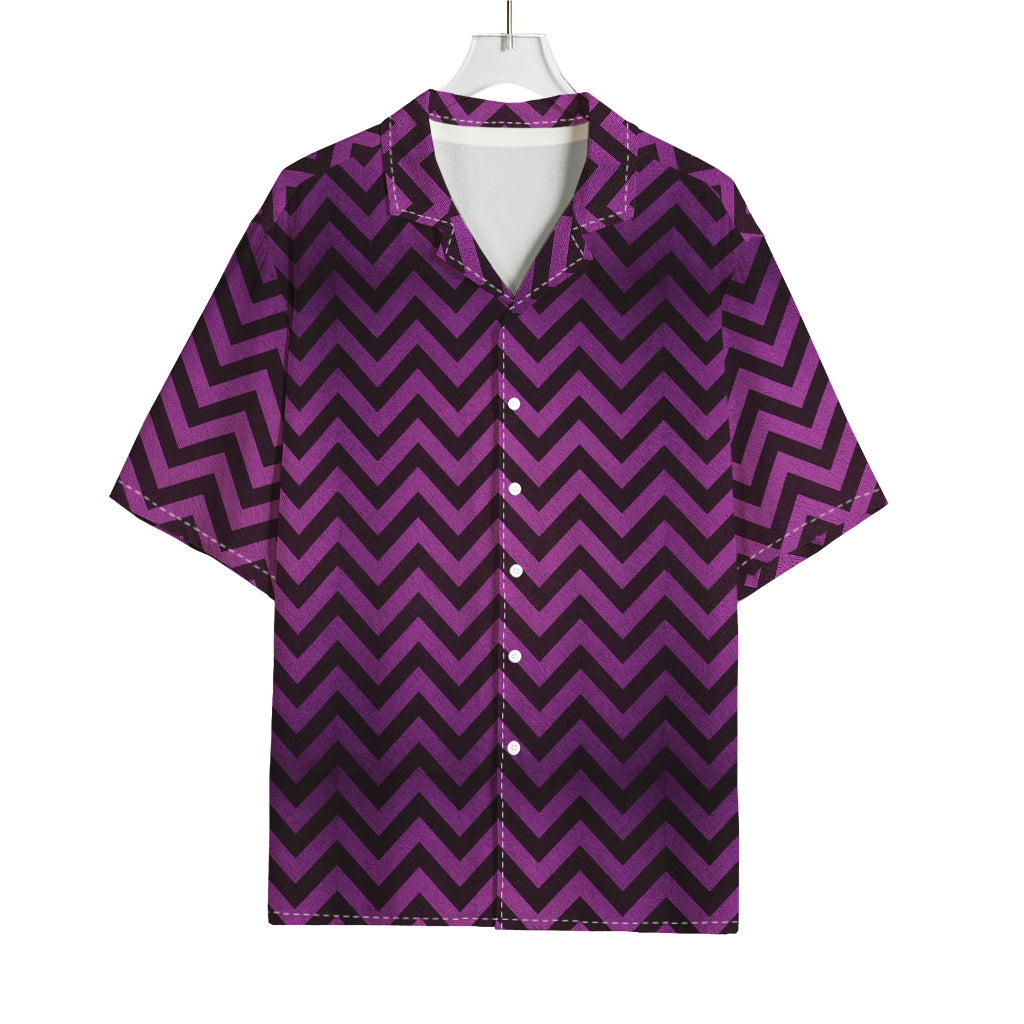 Purple And Black Chevron Pattern Print Rayon Hawaiian Shirt