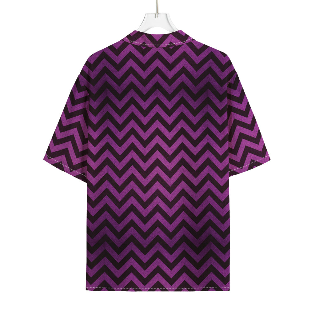 Purple And Black Chevron Pattern Print Rayon Hawaiian Shirt