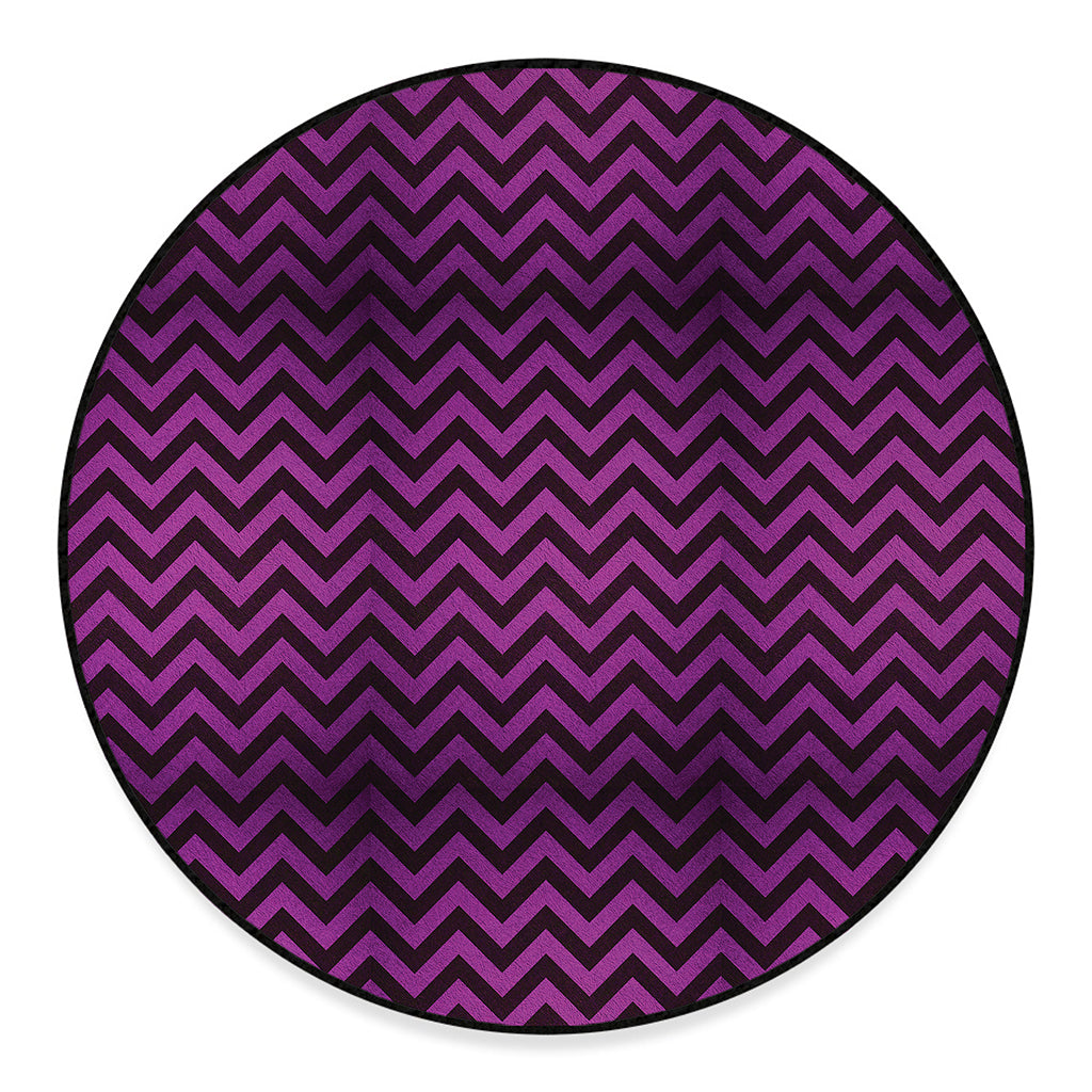 Purple And Black Chevron Pattern Print Round Floor Mat