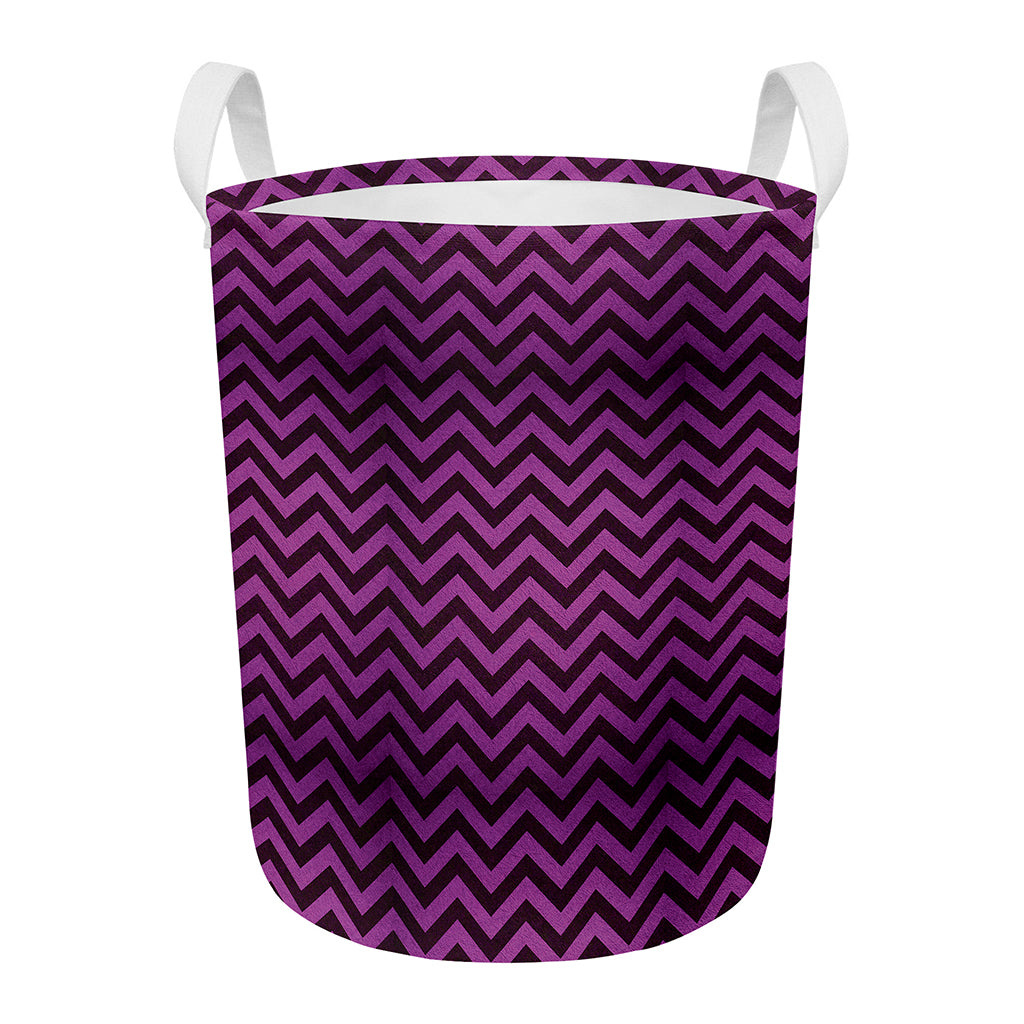 Purple And Black Chevron Pattern Print Round Laundry Basket