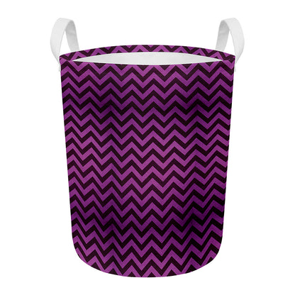 Purple And Black Chevron Pattern Print Round Laundry Basket