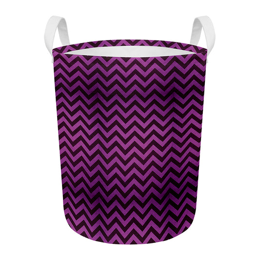 Purple And Black Chevron Pattern Print Round Laundry Basket