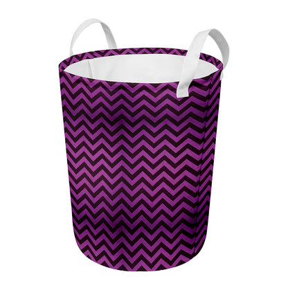 Purple And Black Chevron Pattern Print Round Laundry Basket