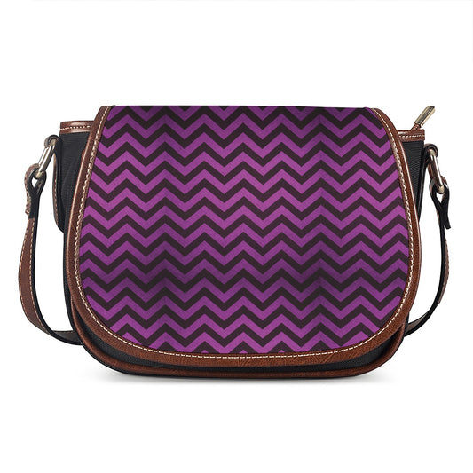 Purple And Black Chevron Pattern Print Saddle Bag