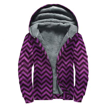 Purple And Black Chevron Pattern Print Sherpa Lined Zip Up Hoodie