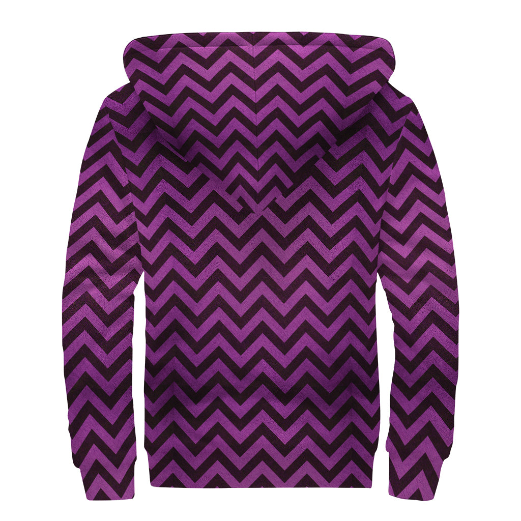 Purple And Black Chevron Pattern Print Sherpa Lined Zip Up Hoodie