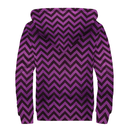 Purple And Black Chevron Pattern Print Sherpa Lined Zip Up Hoodie