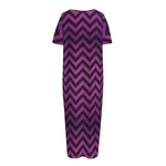 Purple And Black Chevron Pattern Print Short Sleeve Long Nightdress