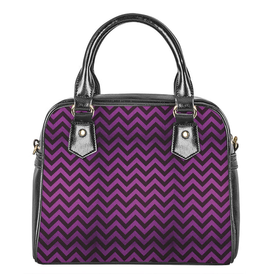 Purple And Black Chevron Pattern Print Shoulder Handbag