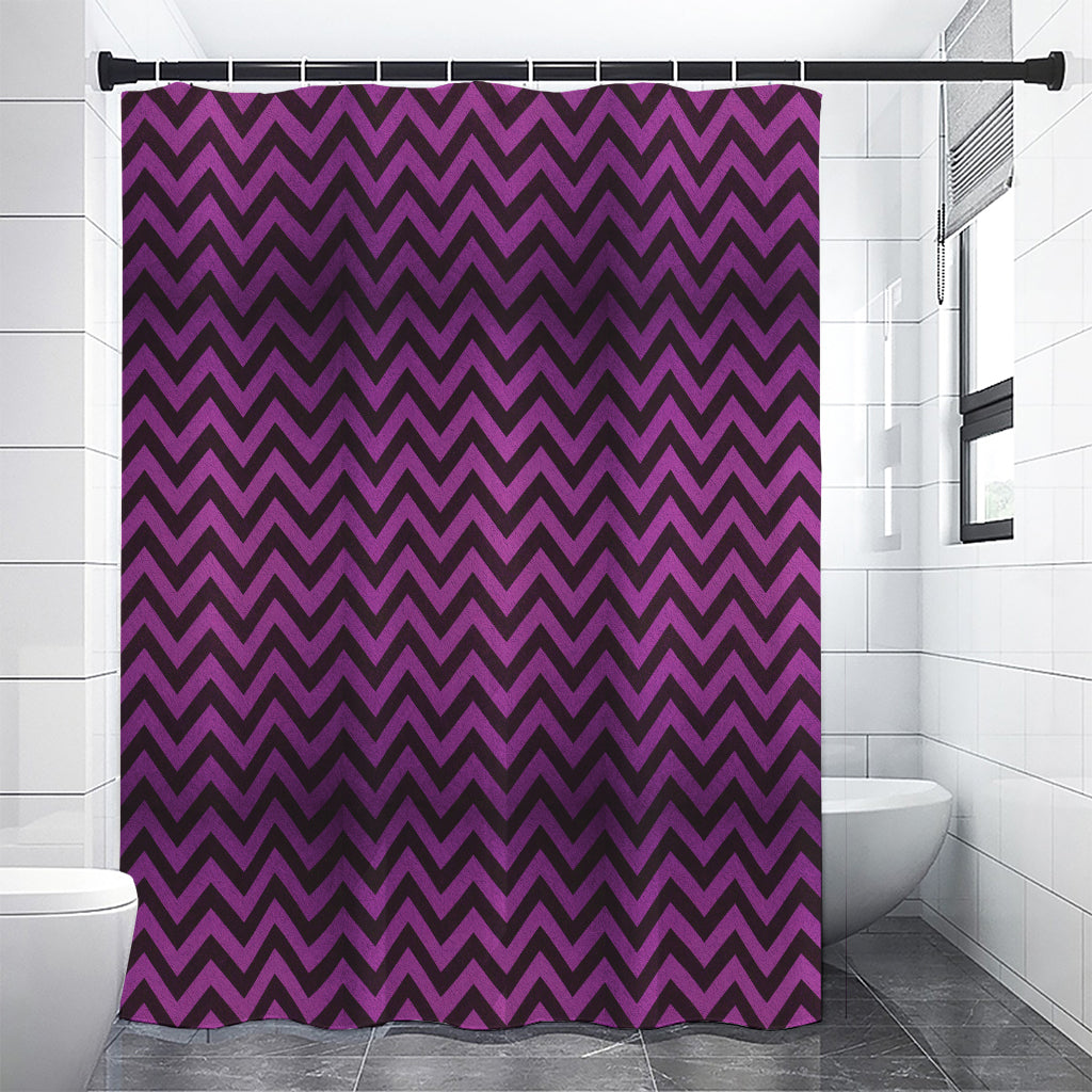 Purple And Black Chevron Pattern Print Shower Curtain