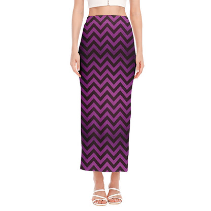 Purple And Black Chevron Pattern Print Side Slit Maxi Skirt