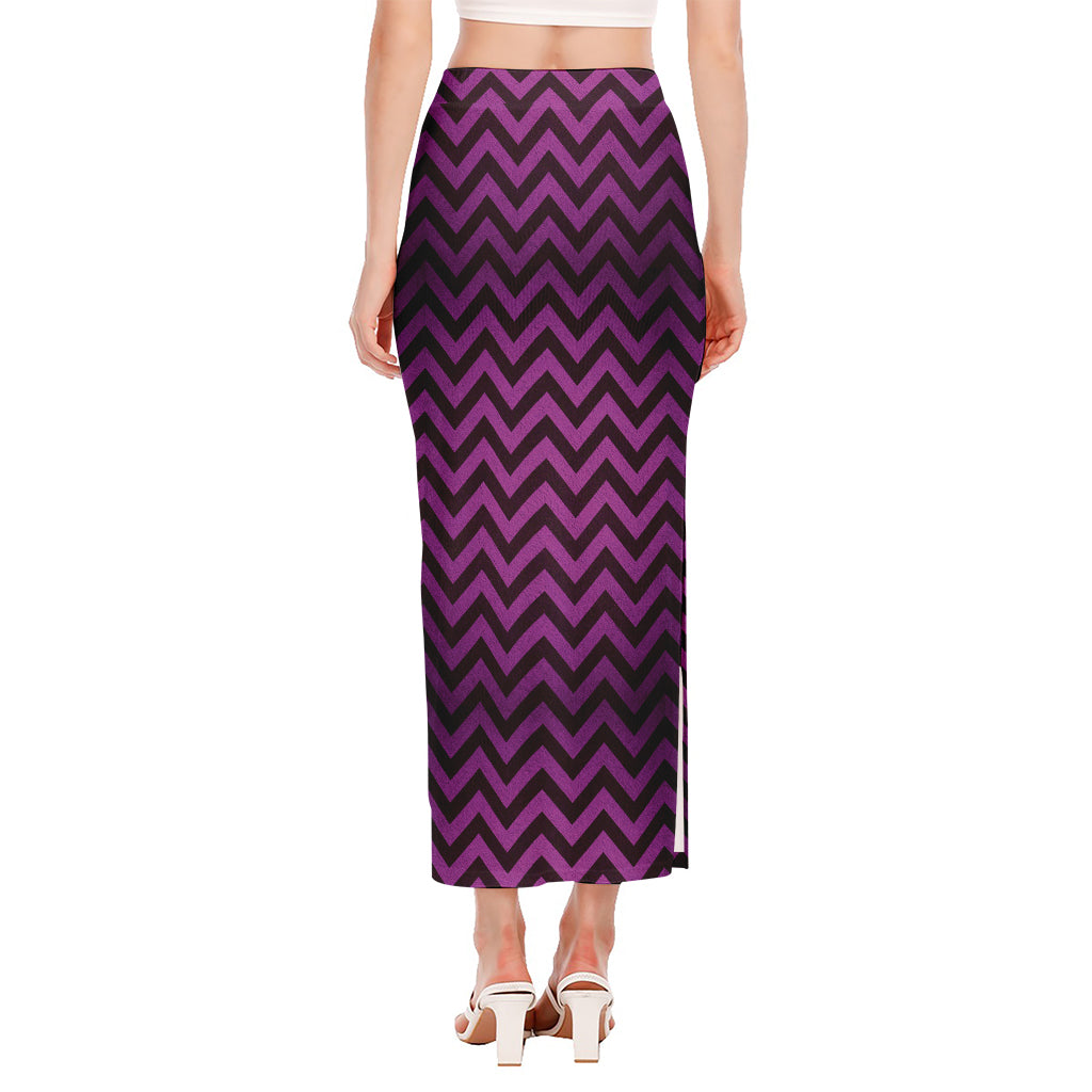 Purple And Black Chevron Pattern Print Side Slit Maxi Skirt
