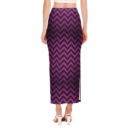 Purple And Black Chevron Pattern Print Side Slit Maxi Skirt