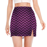 Purple And Black Chevron Pattern Print Side Slit Mini Skirt
