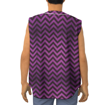 Purple And Black Chevron Pattern Print Sleeveless Baseball Jersey