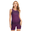 Purple And Black Chevron Pattern Print Sleeveless One Piece Swimsuit