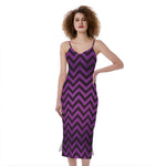 Purple And Black Chevron Pattern Print Slim Fit Midi Cami Dress
