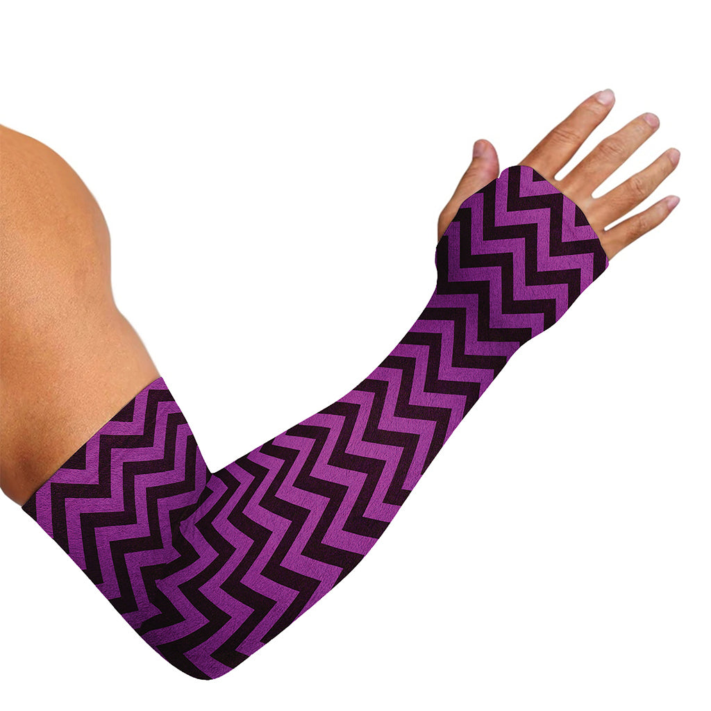 Purple And Black Chevron Pattern Print Sun Protection Arm Sleeves