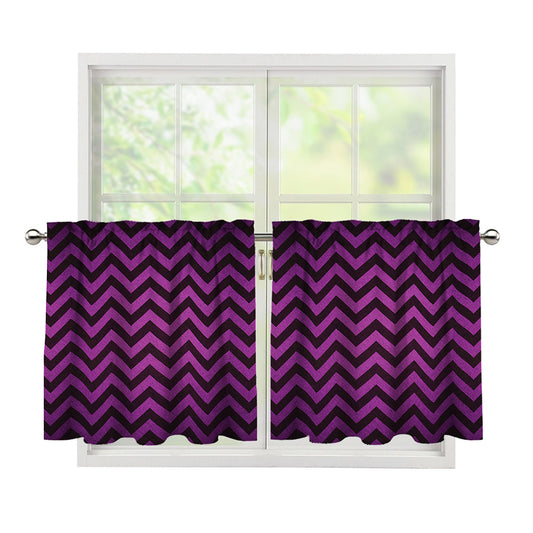 Purple And Black Chevron Pattern Print Tier Curtains