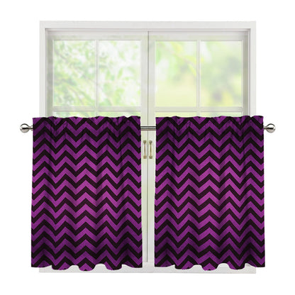 Purple And Black Chevron Pattern Print Tier Curtains