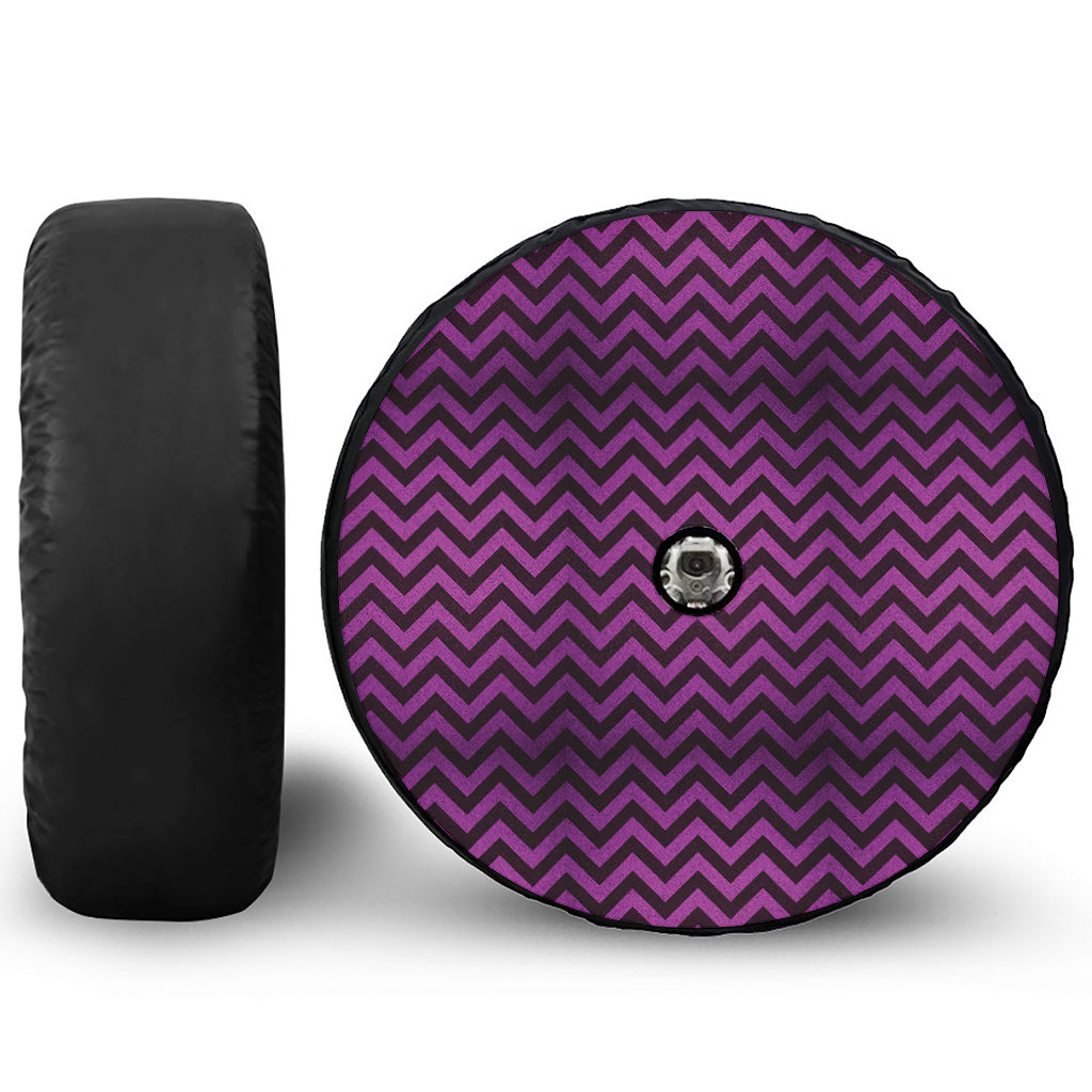Purple And Black Chevron Pattern Print Tire Cover With Camera Hole
