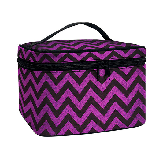 Purple And Black Chevron Pattern Print Travel Makeup Bag