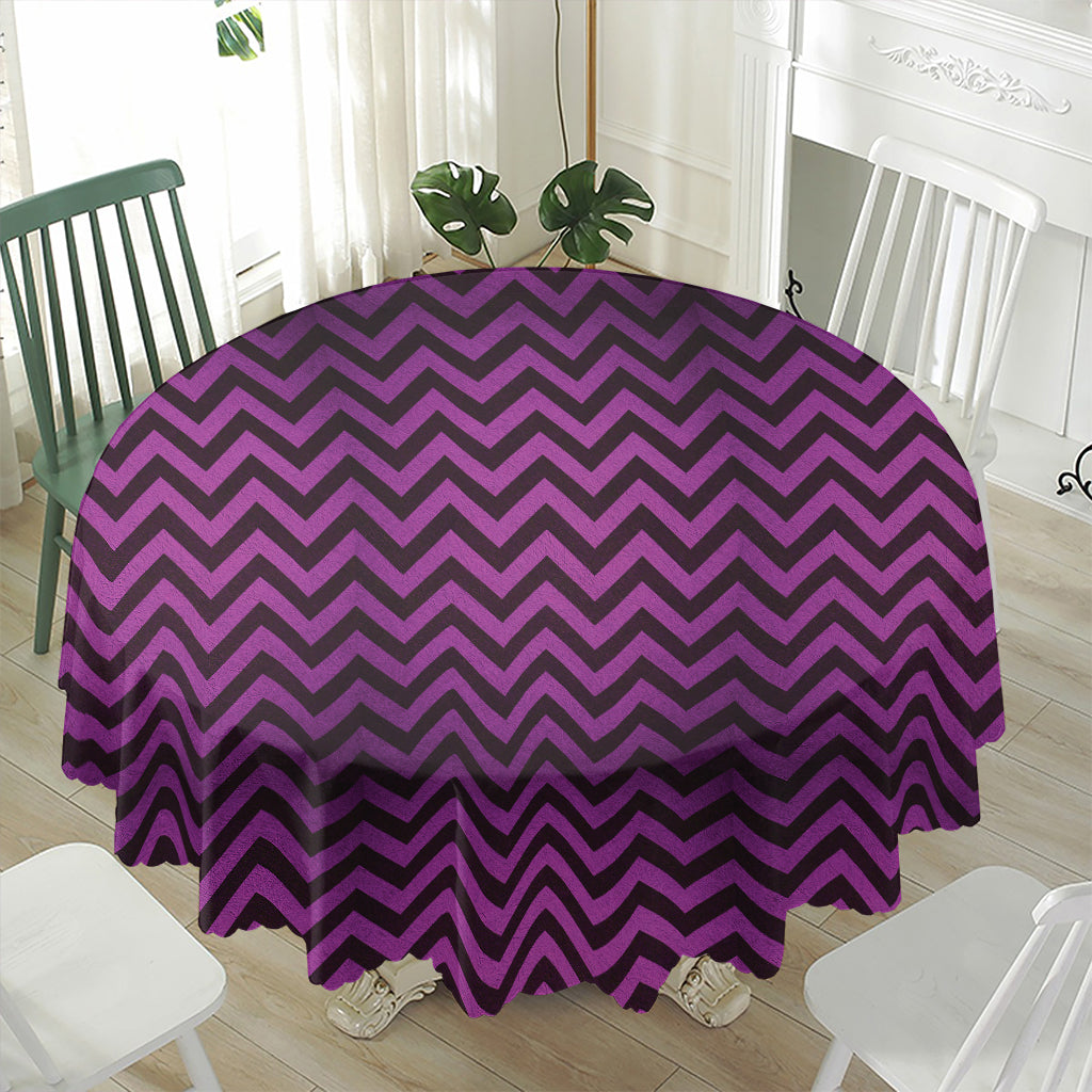 Purple And Black Chevron Pattern Print Waterproof Round Tablecloth
