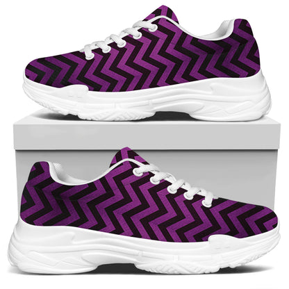 Purple And Black Chevron Pattern Print White Chunky Shoes