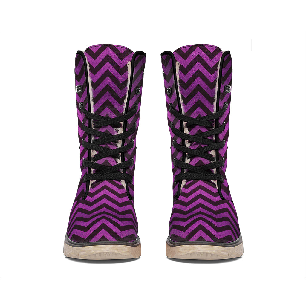 Purple And Black Chevron Pattern Print Winter Boots