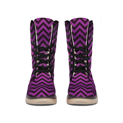 Purple And Black Chevron Pattern Print Winter Boots