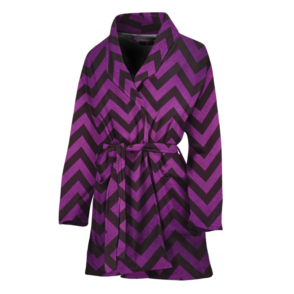 Purple And Black Chevron Pattern Print Women's Bathrobe