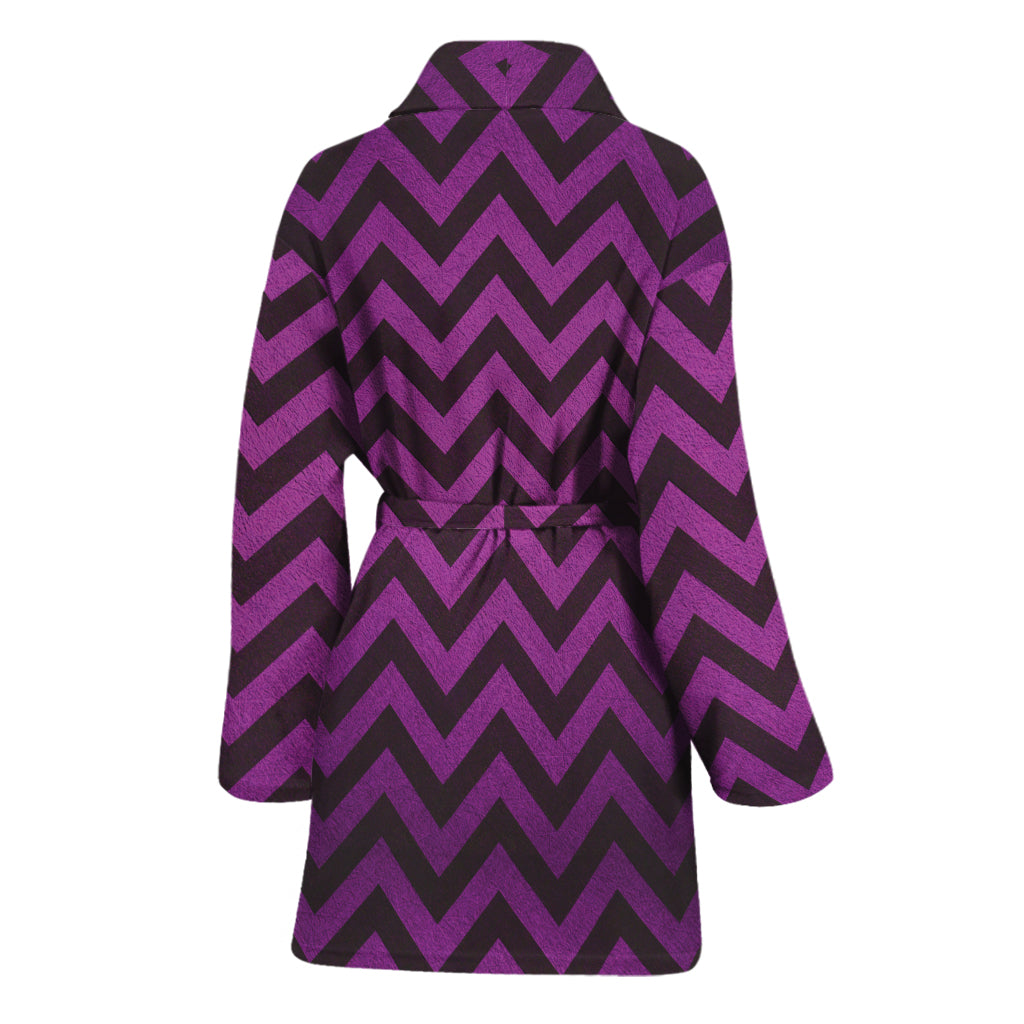 Purple And Black Chevron Pattern Print Women's Bathrobe