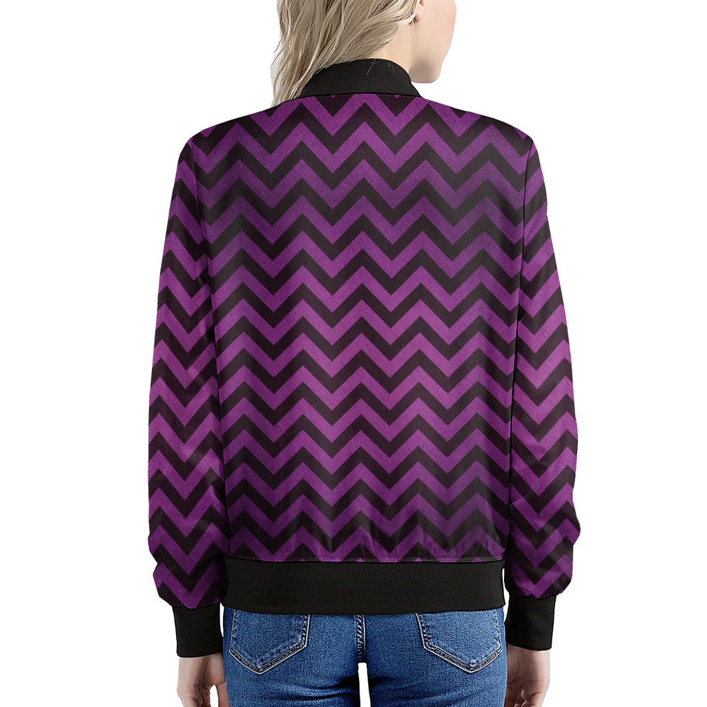 Purple And Black Chevron Pattern Print Women's Bomber Jacket