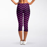 Purple And Black Chevron Pattern Print Women's Capri Leggings