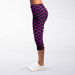 Purple And Black Chevron Pattern Print Women's Capri Leggings