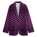 Purple And Black Chevron Pattern Print Women's Cotton Blazer