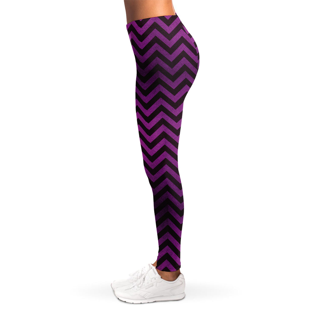 Purple And Black Chevron Pattern Print Women's Leggings