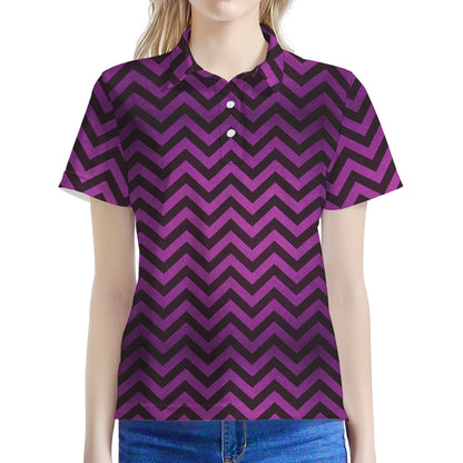 Purple And Black Chevron Pattern Print Women's Polo Shirt